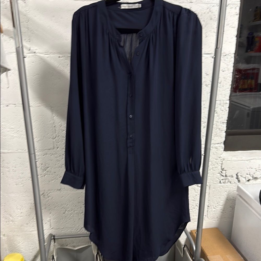 Elegant Navy Blue Women's Dress or Oversized Button Down - Medium - Long Sleeve